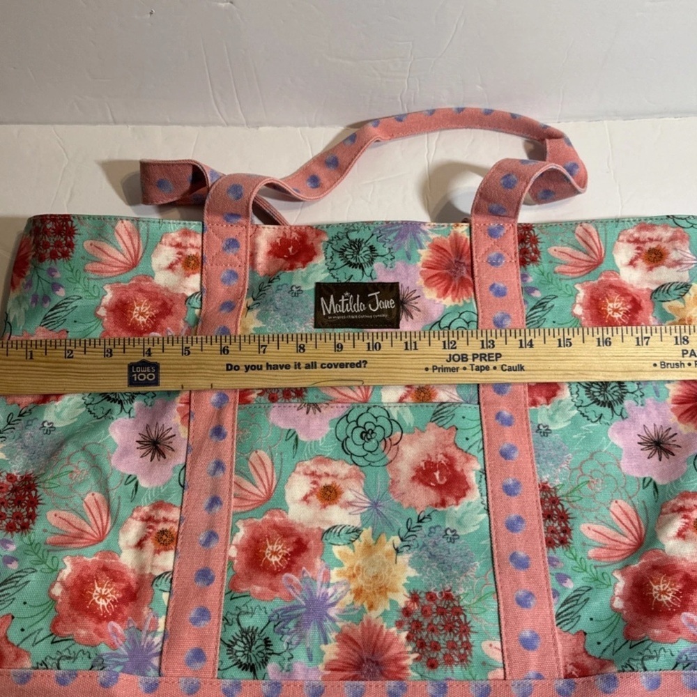 MATILDA JANE Relaxing Sunshine Pink Floral & Dots Oversize Tote Bag 19” Wide - Picture 9 of 16